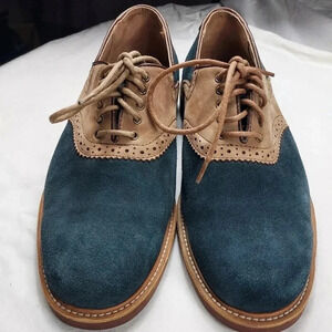 Land's End Mens Tan Leather and Blue Suede Lace Shoes Size 9